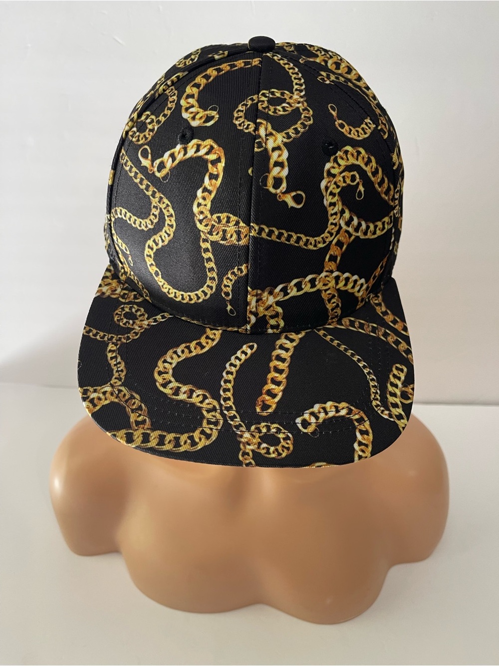 H&M Black & Gold Chain Print Flat Brim Snapback.